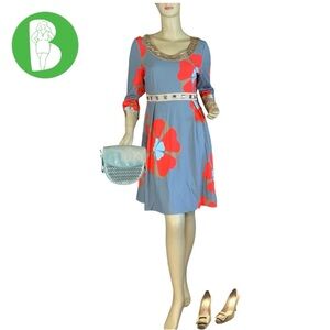 BCBGMAXAZRIA GRAY & ORANGE FLORAL PRINT MOD-LOOK BEADED DRESS NWT (M)